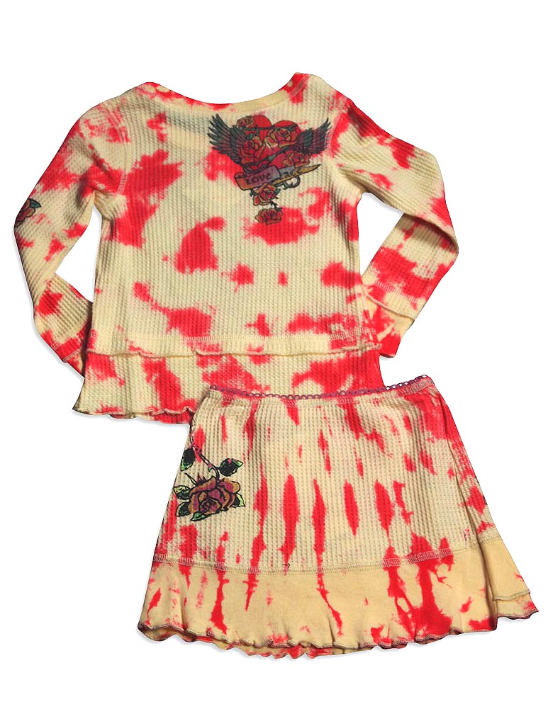 Baby Sara Toddler & Girls Tie Dye Waffle Weave Thermal Long Sleeve Skirt Set