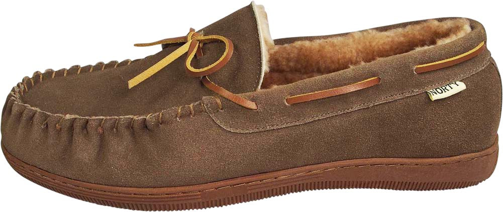 Norty Mens Genuine Leather Cowhide Suede Slippers - Moccasin Slip On Loafer