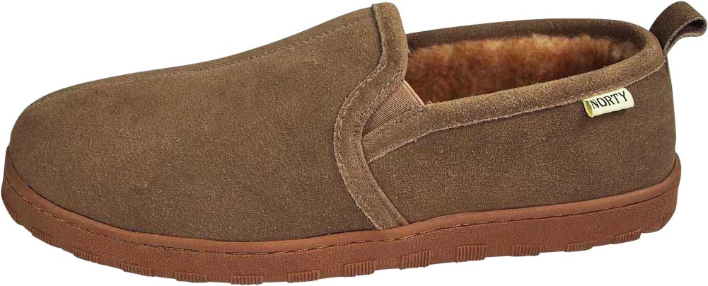 Norty Mens Genuine Leather Cowhide Suede Slippers - Twin Gore Slip On Loafer
