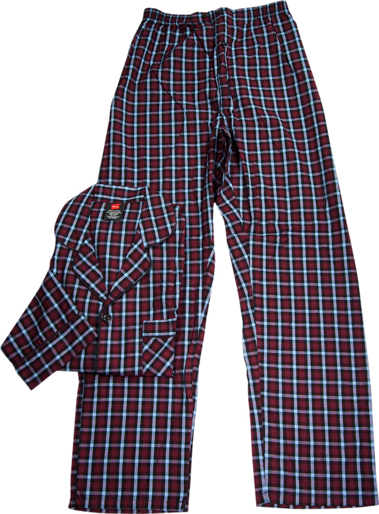 Hanes Men's Woven Cotton Blend Long Sleeve Plaid Sleepwear Pajama Set, 40290