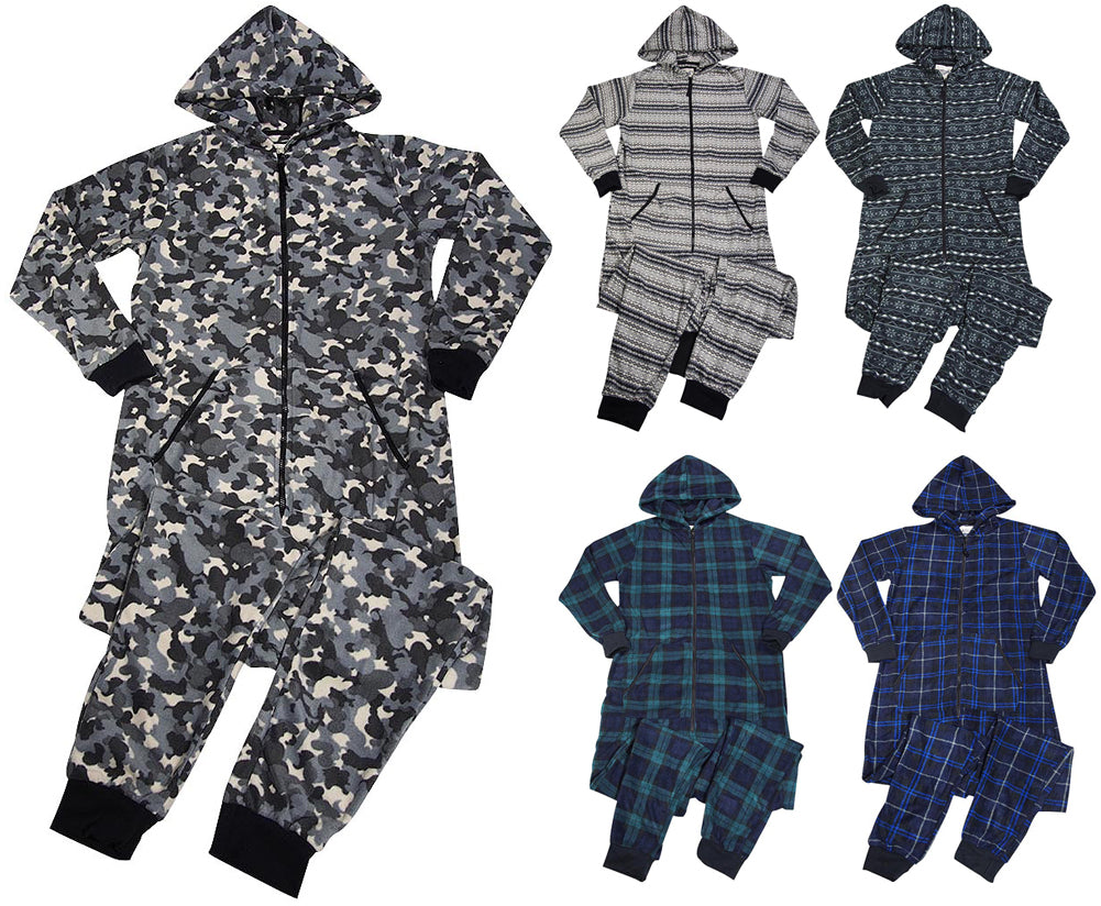 Men's Plush Fleece Hooded One Piece Pajamas Union Suit Sleepwear, 38656