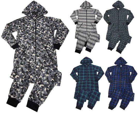 Men's Plush Fleece Hooded One Piece Pajamas Union Suit Sleepwear, 38656