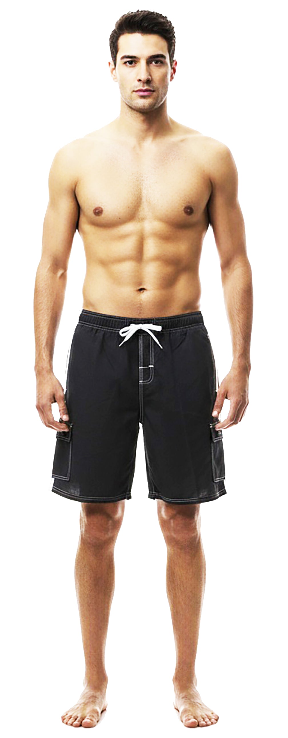 Norty Mens Drawstring Waist and Cargo Pockets Boardshort Swimsuit Swim Trunks