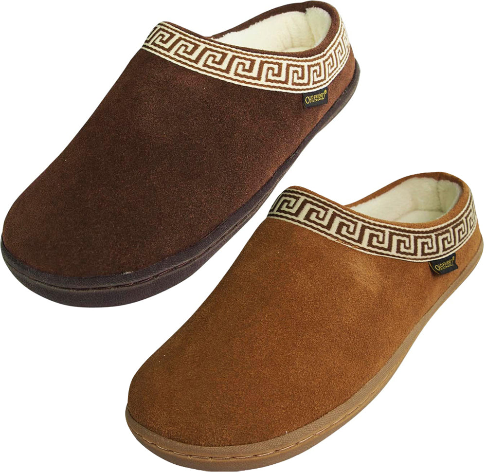 Old Friend Womens Emma Suede Slip On Terry Cloth Lining Rubber Sole Slipper, 39843