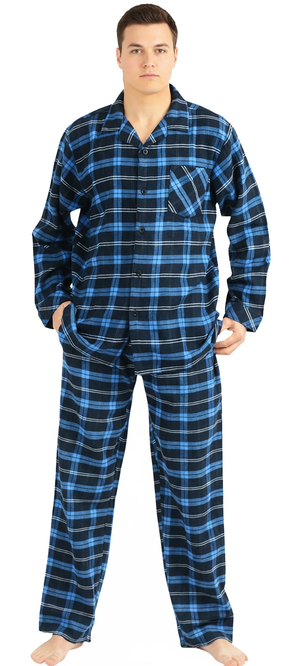 Norty Mens Cotton Blend Yarn Flannel Pajama Lounge Sleep Sets - 16 Prints Available