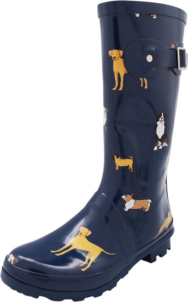Norty Women's Hurricane Wellie - Glossy Matte Mid-Calf Rainboots - IRREGULARS, 41240