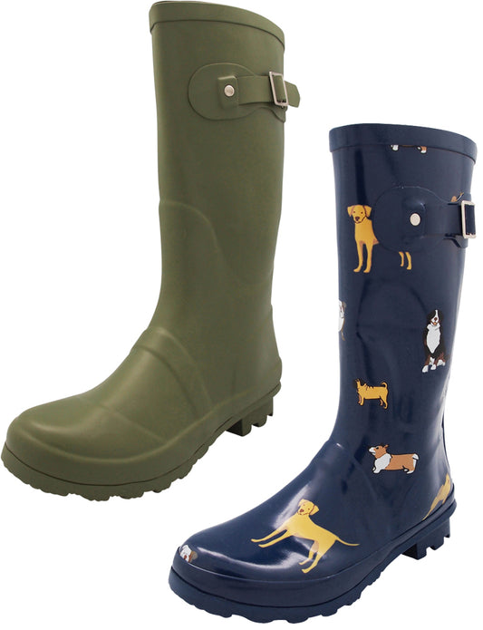 Norty Women's Hurricane Wellie - Glossy Matte Mid-Calf Rainboots - IRREGULARS, 41240
