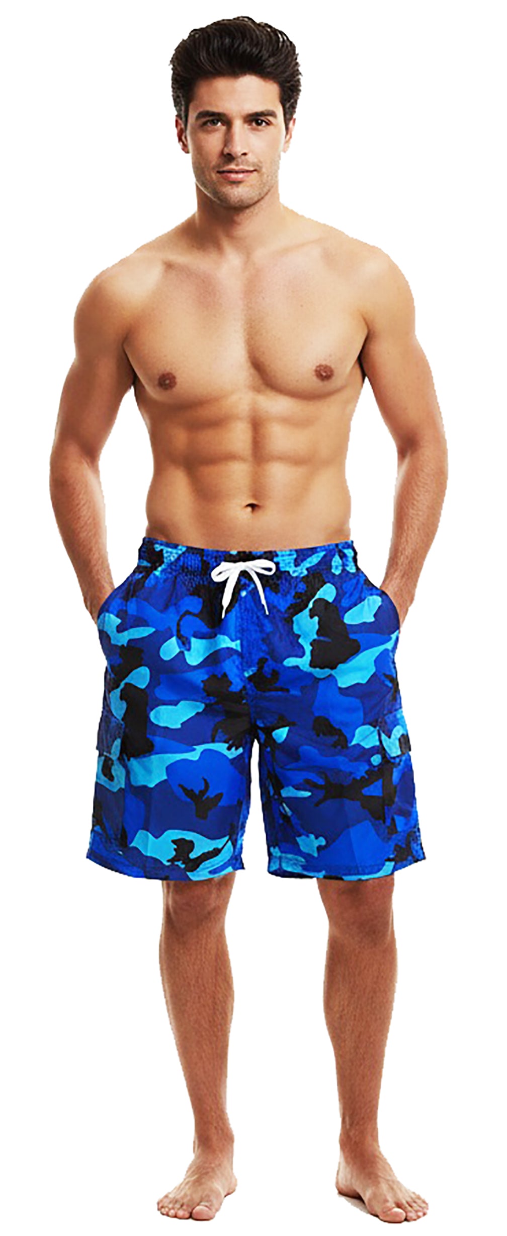 Norty Mens Drawstring Waist and Cargo Pockets Boardshort Swimsuit Swim Trunks