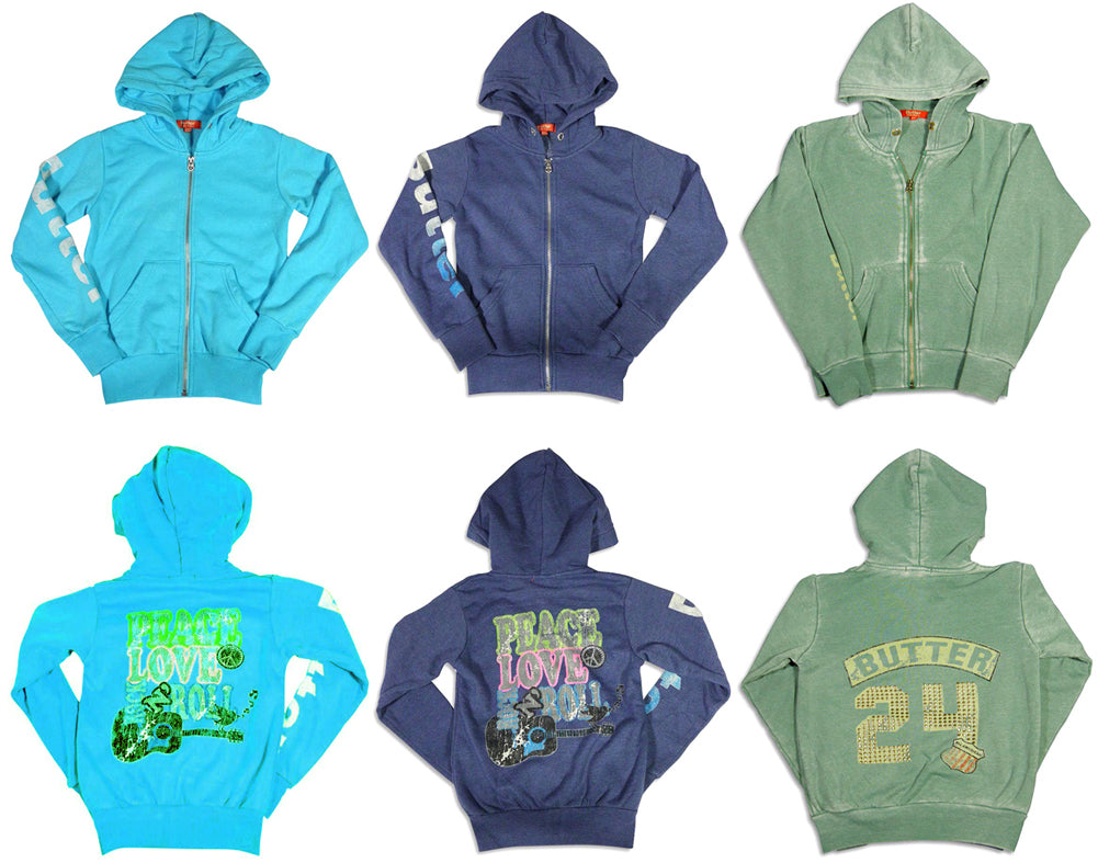 Butter Super Soft Long Sleeve Screen Print and Embellished Zip Hoodie Sweatshirt, 24953