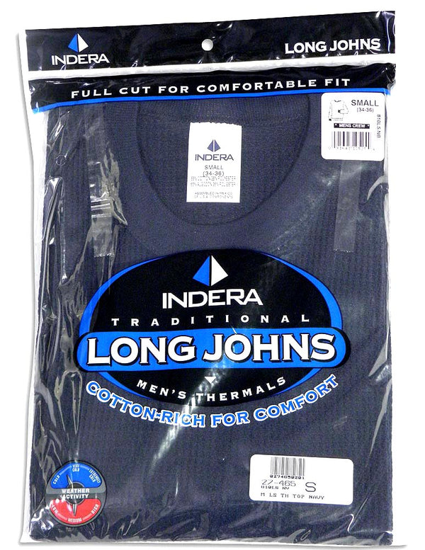 Indera Mens Long Sleeve Traditional Thermal Waffle Weave Long John Top 800LS