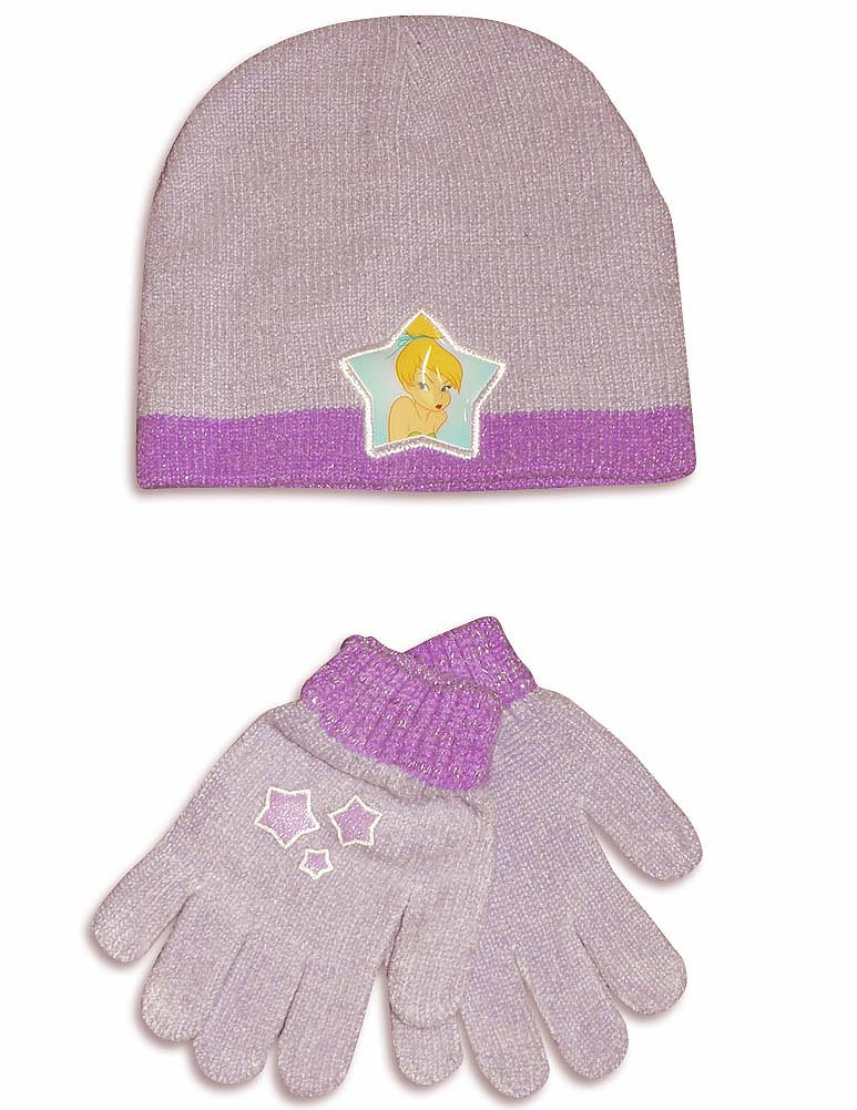 Disney Fairies Girl's Tinkerbell Chenille Hat & Mitten Set - One Size Fits Most