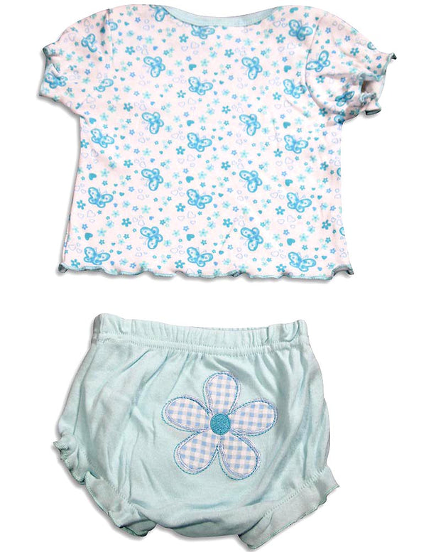 Little by Little Baby Newborn Girls Short Sleeve Print Diaper Bib Shirt Sets