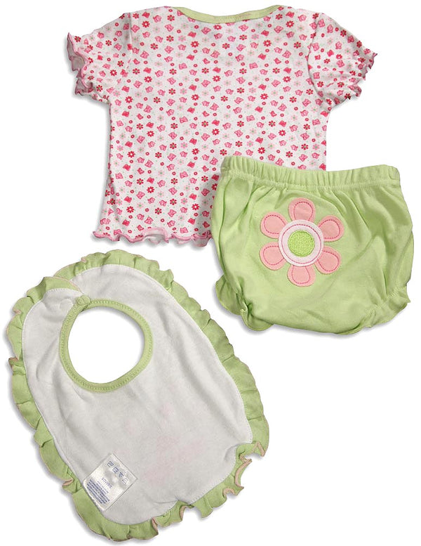 Little by Little Baby Newborn Girls Short Sleeve Print Diaper Bib Shirt Sets