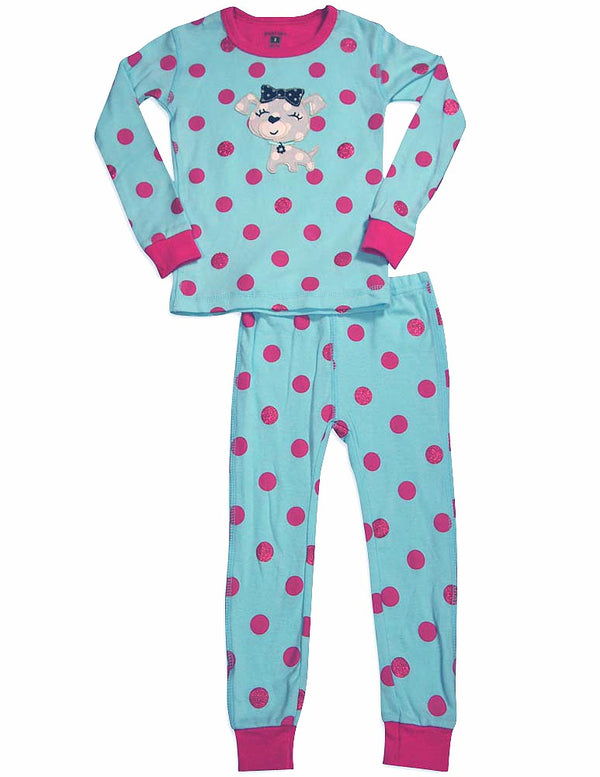 Petit Lem - Little Girls Long Sleeve Polka Dot Dog Pajamas