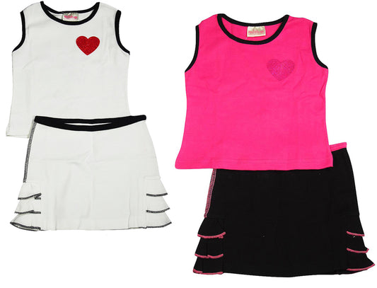 Mish Mish Little Girls 2 Piece Sleeveless Tank Skirt Set - 100% Cotton