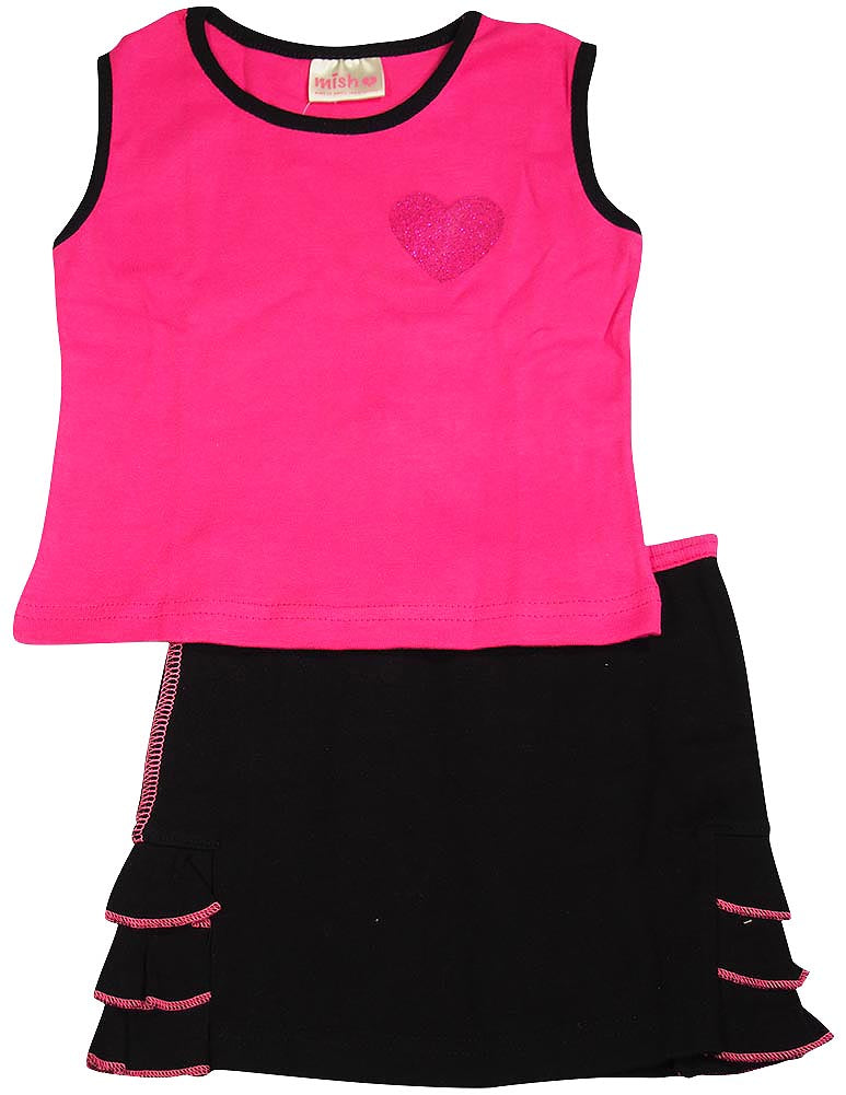 Mish Mish Little Girls 2 Piece Sleeveless Tank Skirt Set - 100% Cotton