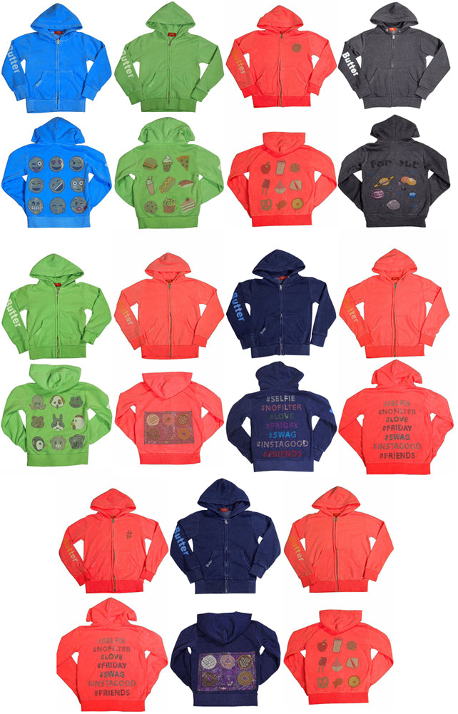 Butter Super Soft Long Sleeve Screen Print and Embellished Zip Hoodie Sweatshirt