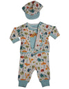 Happi by Dena Baby Boys Newborn 4 Piece Bodysuit Cardigan Pant and Hat Set