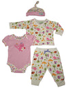 Happi by Dena Baby Girls Newborn 4 Piece Bodysuit Cardigan Pant and Hat Set, 34831