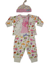 Happi by Dena Baby Girls Newborn 4 Piece Bodysuit Cardigan Pant and Hat Set, 34831