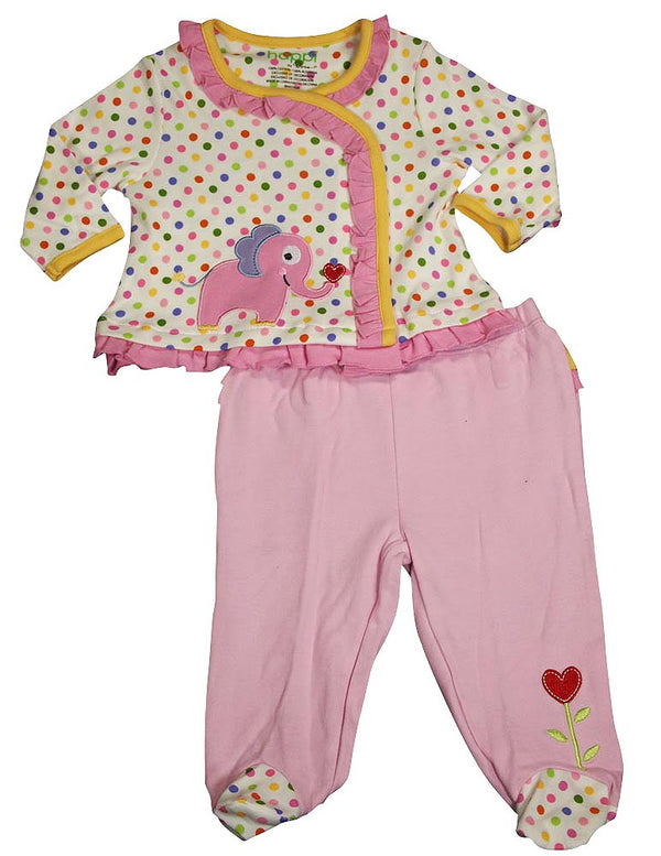 Happi by Dena Baby Girls Newborn 2 Piece Long Sleeve Top & Footed Pant Set