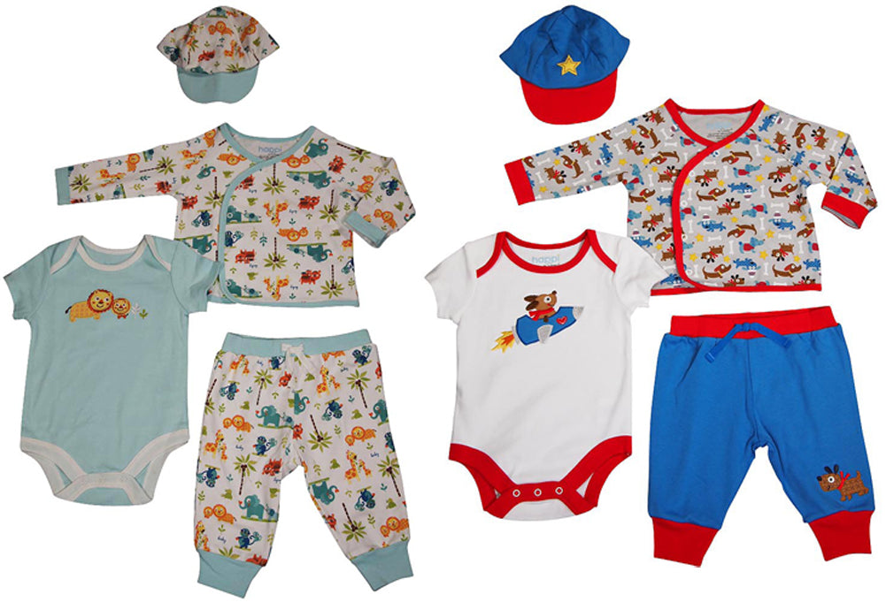 Happi by Dena Baby Boys Newborn 4 Piece Bodysuit Cardigan Pant and Hat Set