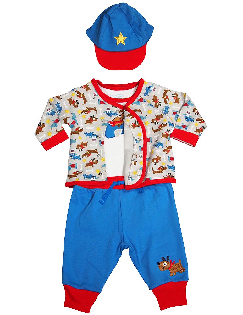Happi by Dena Baby Boys Newborn 4 Piece Bodysuit Cardigan Pant and Hat Set