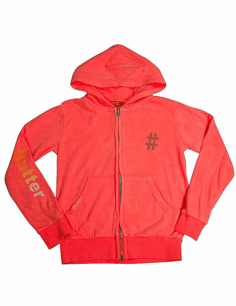 Butter Super Soft Long Sleeve Screen Print and Embellished Zip Hoodie Sweatshirt