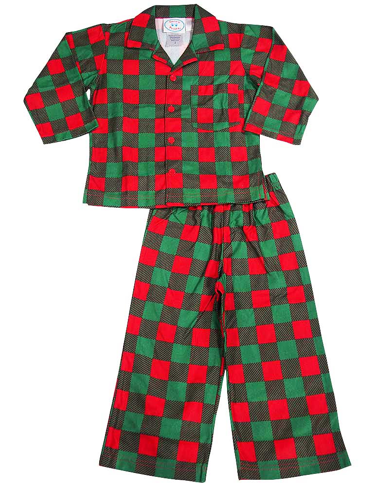 Sara's Prints Boys Long Sleeve Plaid 2 Piece Pajama Set - Flame Resistant