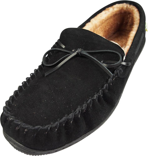 Norty Mens Genuine Leather Cowhide Suede Slippers - Moccasin Slip On Loafer