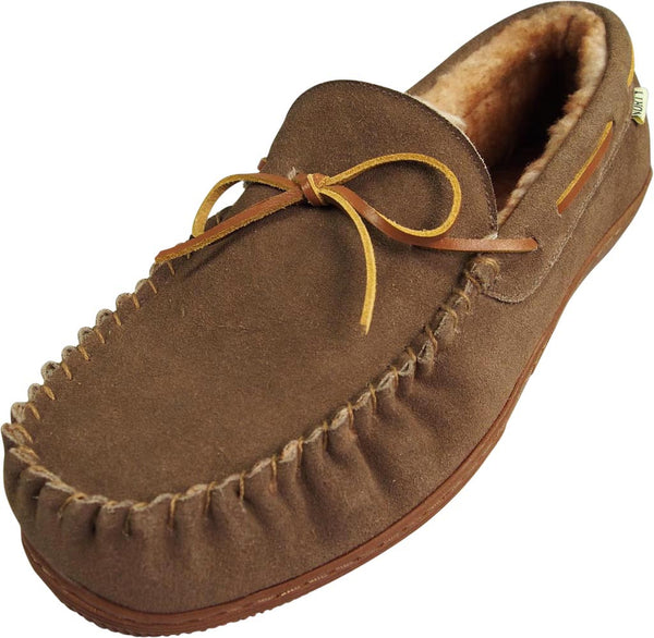 Norty Mens Genuine Leather Cowhide Suede Slippers - Moccasin Slip On Loafer
