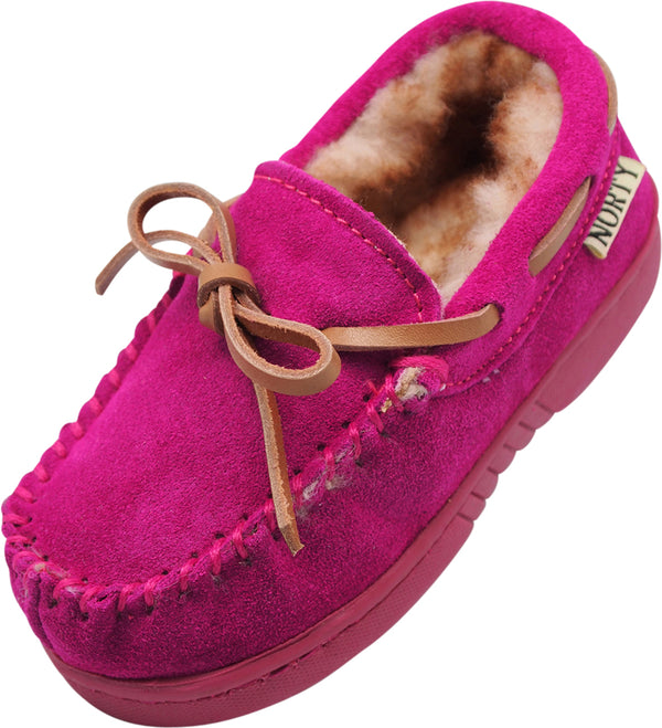 NORTY Little and Big Kids Boys Girls Unisex Suede Leather Moccasin Slip On Slippers - Runs 2 Sizes Small