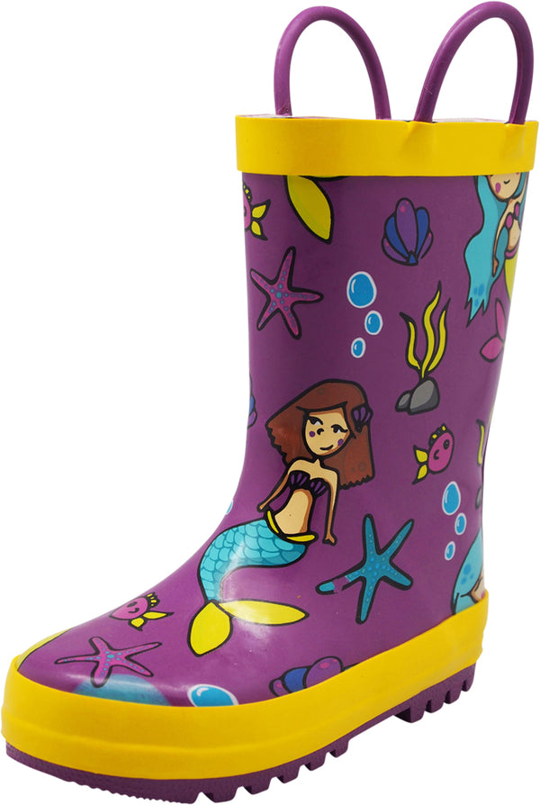 Norty Big Kids Boys Girls Waterproof Rubber Printed Rain Boots - 12 Patterns
