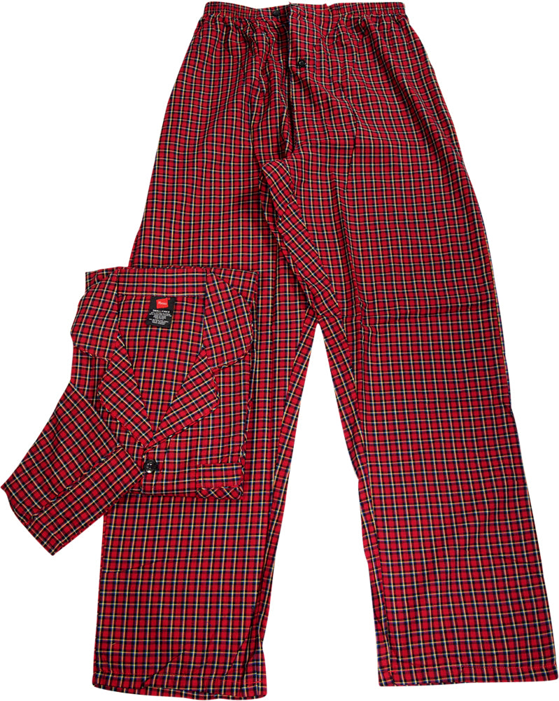 Hanes Men's Woven Cotton Blend Long Sleeve Plaid Sleepwear Pajama Set, 40290