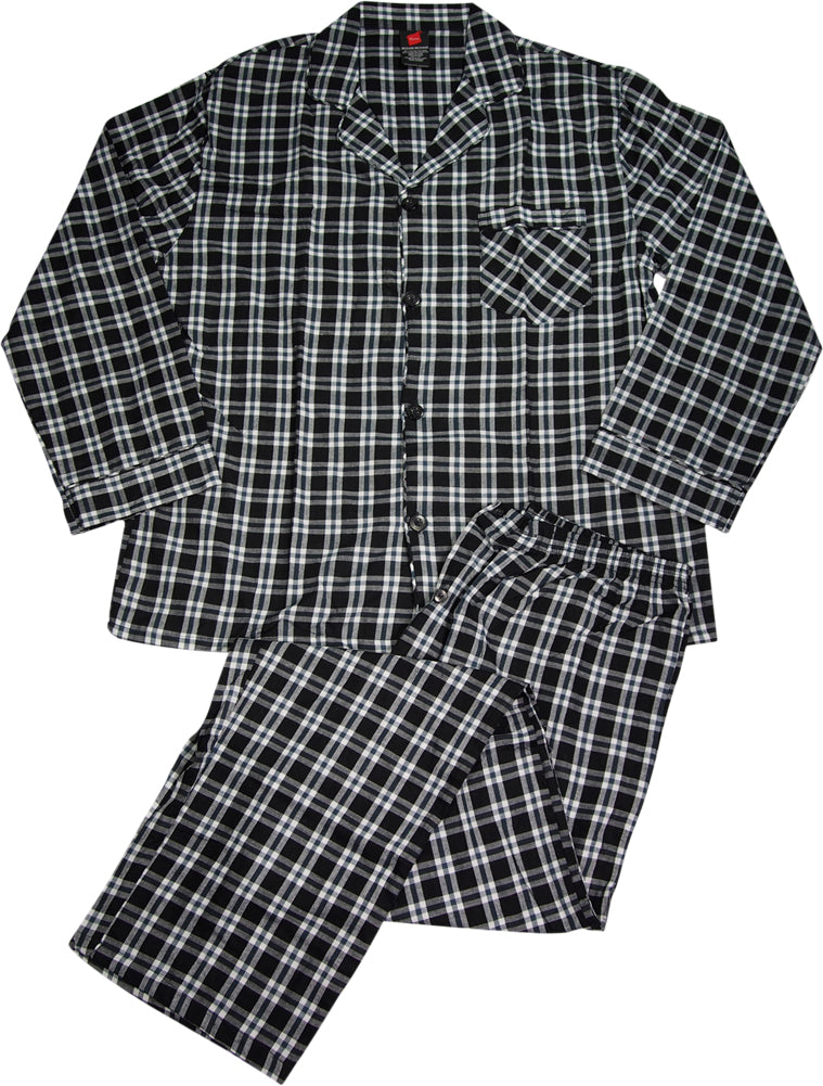 Hanes Men's Woven Cotton Blend Long Sleeve Plaid Sleepwear Pajama Set, 40290