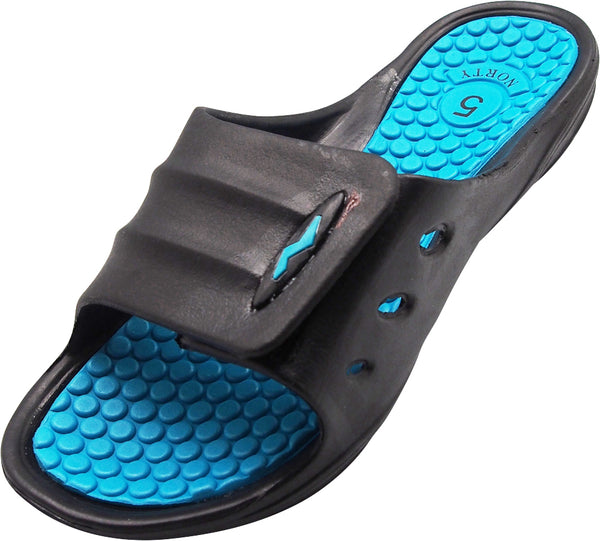 Norty Womens Summer Comfort Casual Slide Flat Strap Shower Sandals Slip On Shoes