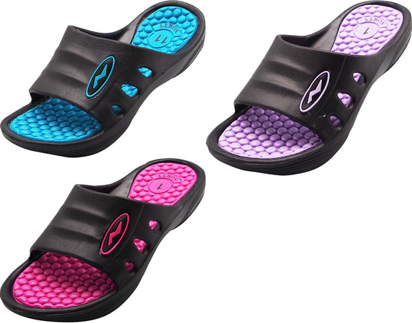 Norty Girl's Summer Comfort Casual Slide Flat Strap Shower Sandals Slip On Shoes Runs One Size Small
