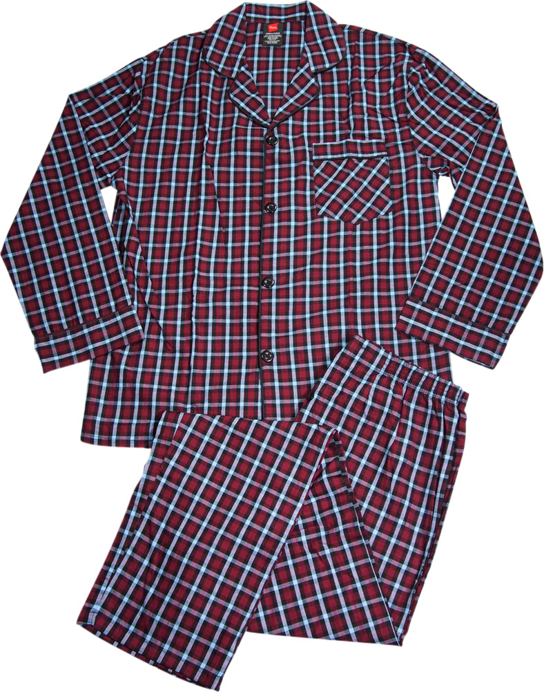 Hanes Men's Woven Cotton Blend Long Sleeve Plaid Sleepwear Pajama Set, 40290
