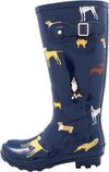Norty Women's Rain Boots Hurricane Wellie - Glossy Printed Waterproof Hi-Calf Rainboots