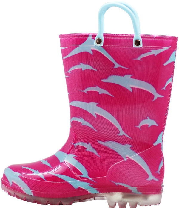 Norty Little Big Girls Waterproof PVC Light Up Rain Boots