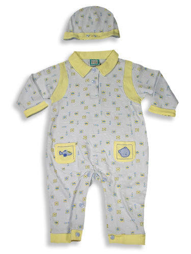 Beyond Basics Kids Infant Baby Boys Long Sleeved Coverall with Matching Cap