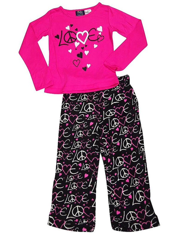 Fun Kidz - Little Girls' Long Sleeve Scribble Love Pajamas