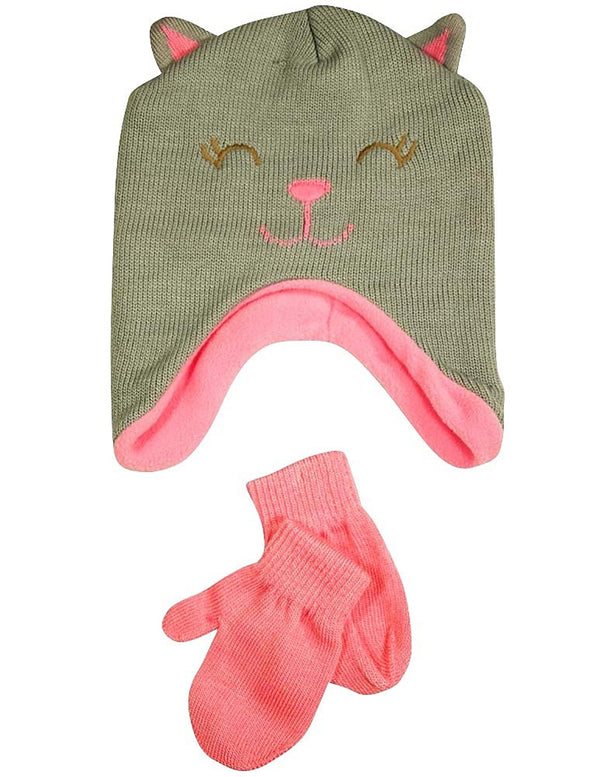 Winter Warm-Up - Little Girls Hat and Mitten Set Fits 2-4