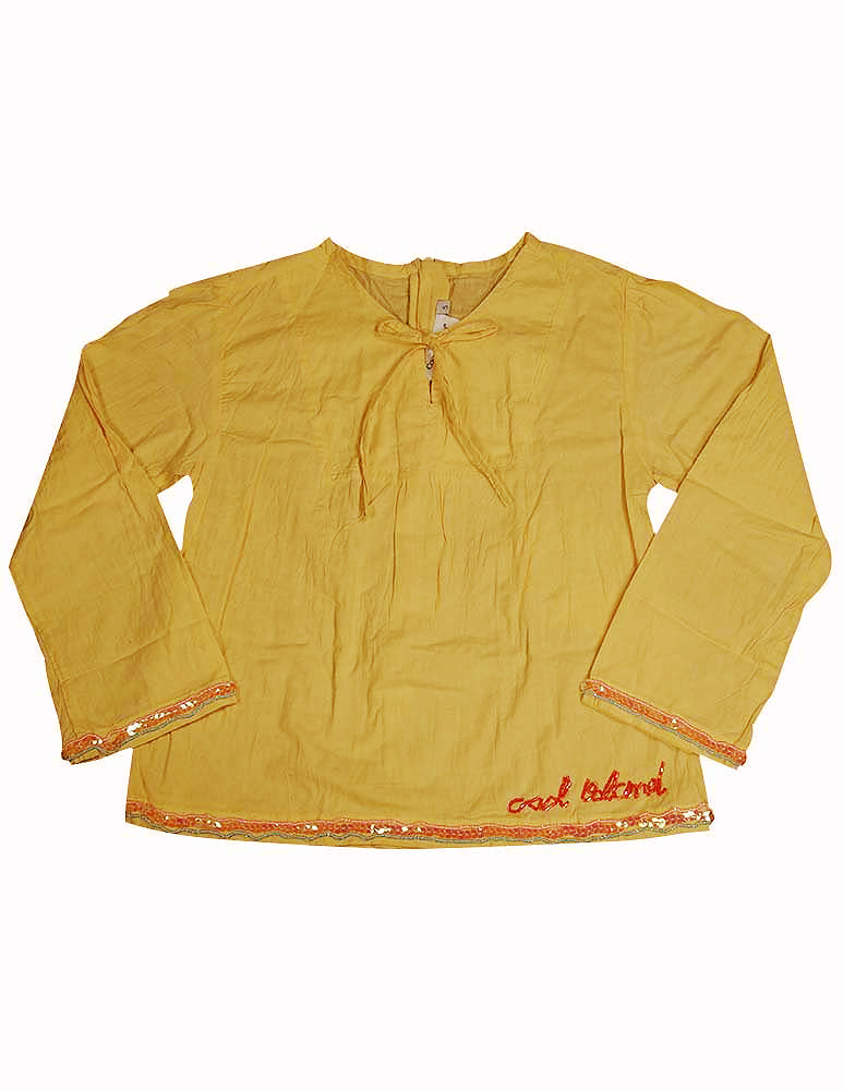 Cool Island Girls Crinkled Cotton and Sequin / Beading Long Sleeve Shirt Top