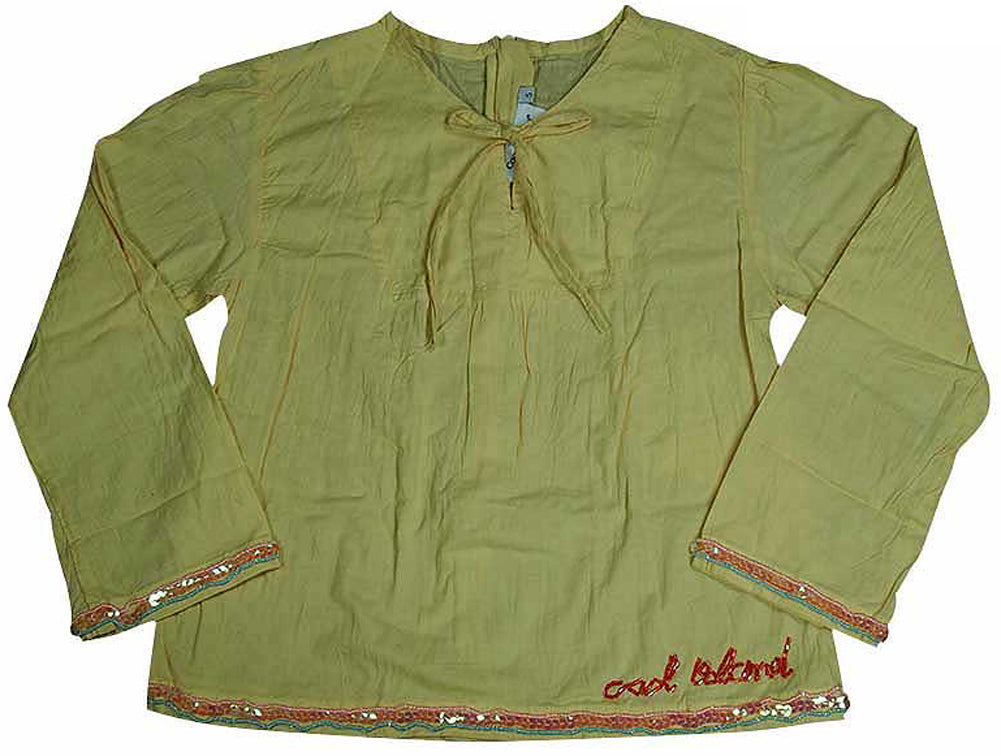 Cool Island Girls Crinkled Cotton and Sequin / Beading Long Sleeve Shirt Top