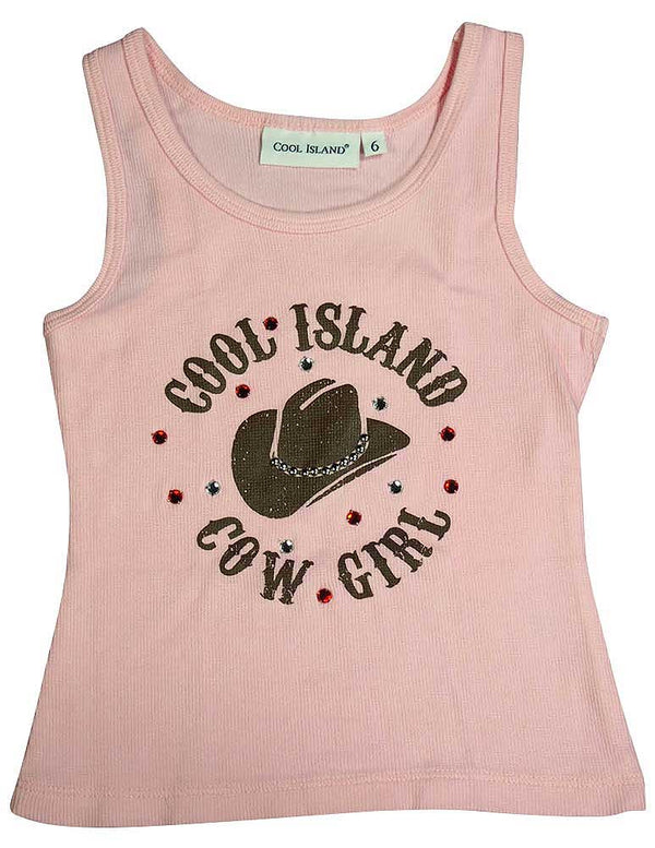 Cool Island Girls Cotton Sleeveless Jeweled Shirt Top